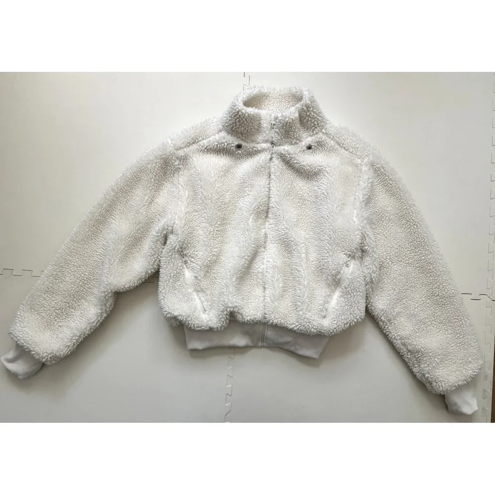ALO Yoga Foxy Sherpa Jacket Womens Fleece Bomber Teddy Zip - Size XS Ivory White